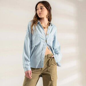 Blu Pepper - STRIPED BUTTON DOWN SHACKET